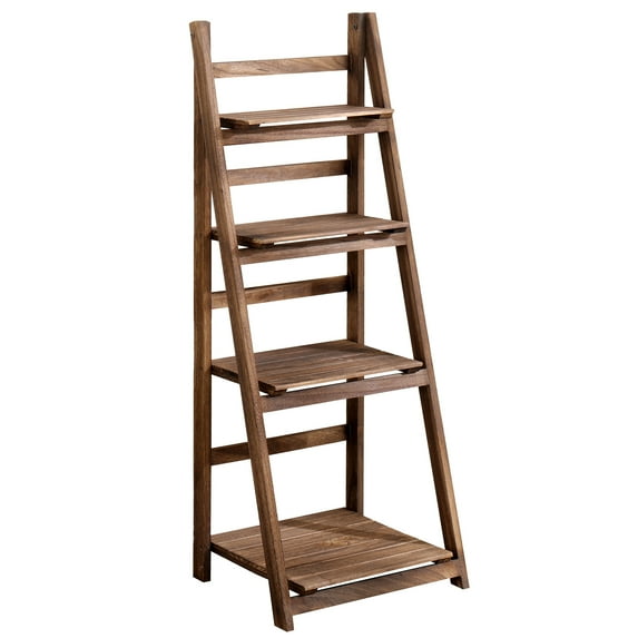 Fionafurn Wooden 4-Tier Ladder Shelf Foldable Bookshelf Plant Stand Display Shelf, Brown