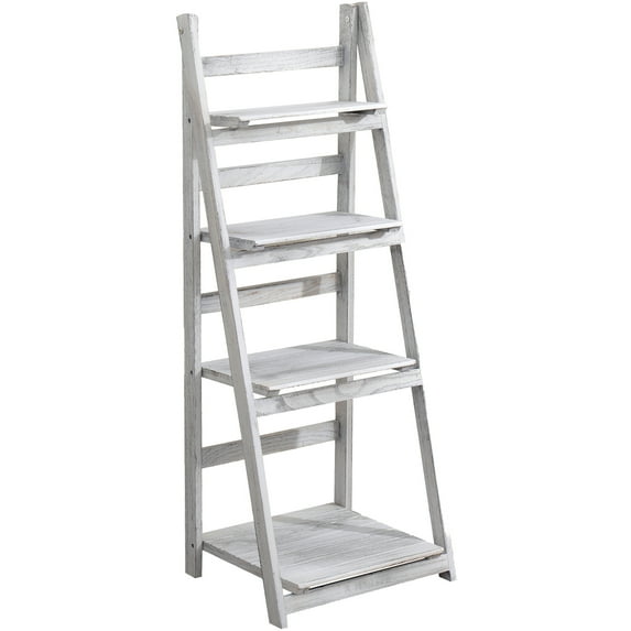 Fionafurn Wooden 4-Tier Ladder Shelf Foldable Bookshelf Plant Stand Display Shelf, White