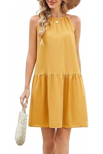 white christmas dresses Red Halter Midi Casual Summer Dress with Pockets– PromGirl main image 1