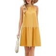 thumbnail image 1 of Fiophy 100% Linen Dress Halter Neck Sleeveless Summer Casual Ruffle Midi Beach Dresses, Yellow,S, 1 of 8