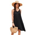 thumbnail image 1 of Fiophy Women's 100% Linen Sleeveless V Neck Halter High Low Midi Dresses with Pockets Summer Casual Beach Flowy Dresses, Black, L, 1 of 7