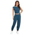 thumbnail image 1 of Fiophy Women's Cozy 2 Piece Outfits Lounge Sets Sleeveless Cropped Tops High Waisted Jogger Sweatpants Sweats Track Suits Set, Navy Blue, S, 1 of 7