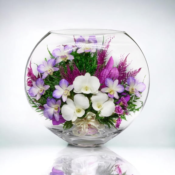 Fiora Flower Elegant Orchid Arrangement in Glass Vase | Preserved Real Orchids Lasting 5 Years | Ideal for Home Decor or Romantic Gift