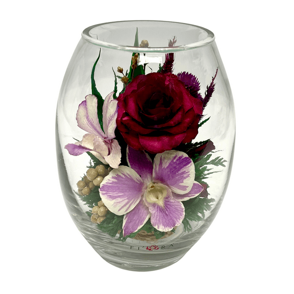 Fiora Flower Long-Lasting Roses and Orchid in a Glass Vase