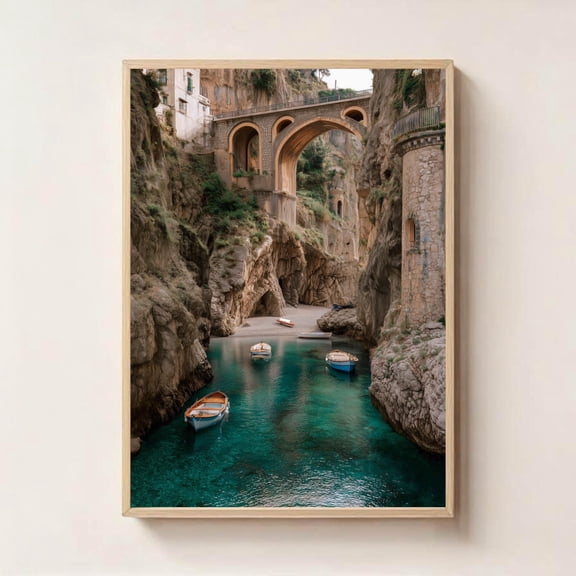 Fiordo Di Furore Amalfi Coast Print – Italian Cliffside Fjord Wall Art – Coastal Bridge – Italy Travel Poster UNFRAMED Poster, Wall Art for Decor, Present, 24x36