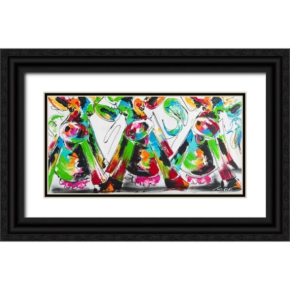 Fiore, Art 32x18 Black Ornate Wood Framed with Double Matting Museum Art Print Titled - Happy cows II