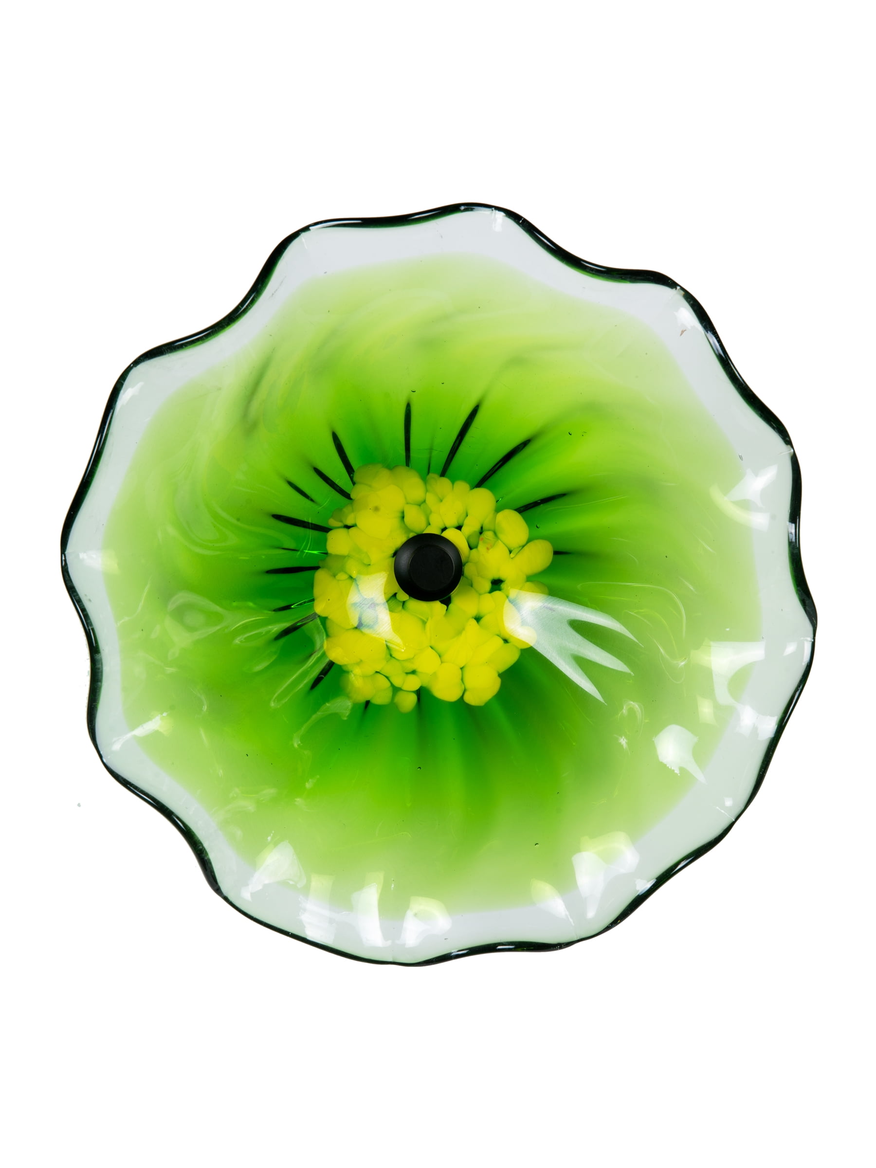 Fiore Bloom Green 12” Diameter Hand Blown Glass Flower Art Glass with Wall Mounting Bracket