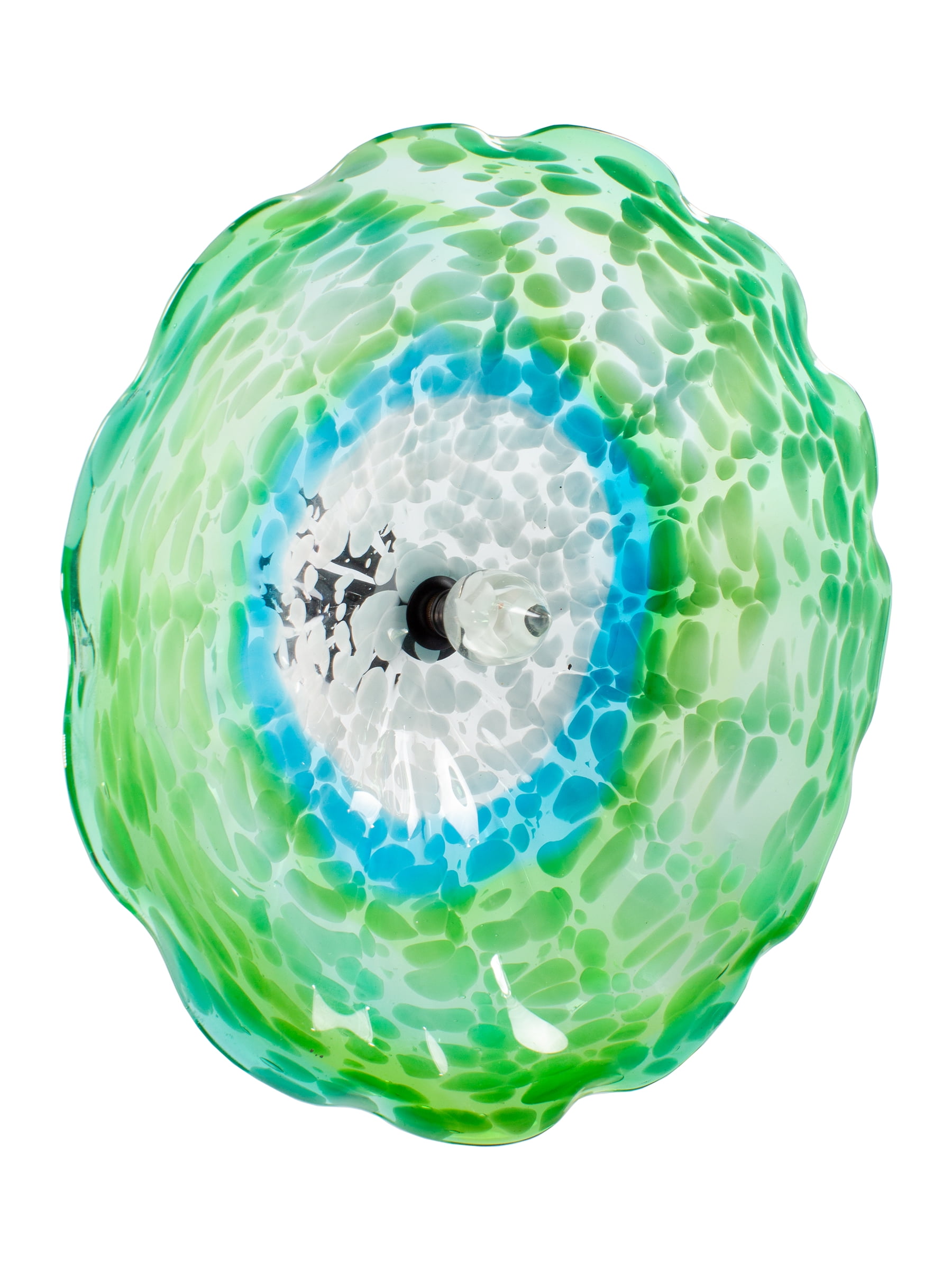 Fiore Hand Blown Art Glass Wall Décor with Floral Finial Centerpiece, Green 14" Diameter