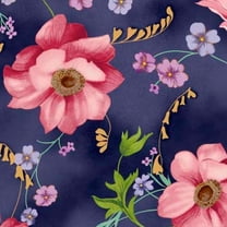 Fiore Large Floral Indigo Cotton Fabric (Yard)