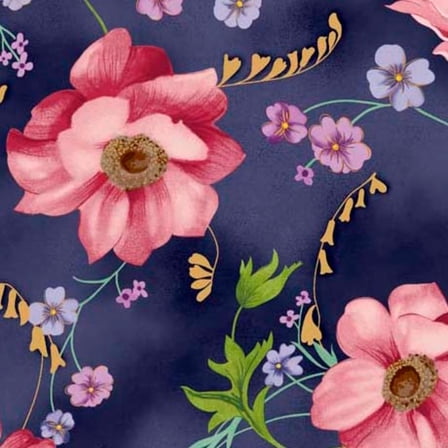 Fiore Large Floral Indigo Cotton Fabric (Yard)