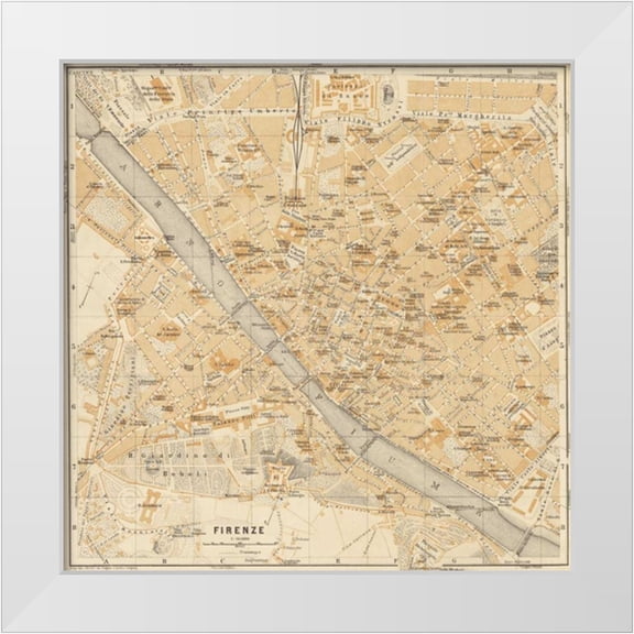 Fiore, Lorenzo 12x12 White Modern Wood Framed Museum Art Print Titled - Mapa di Firenze 1896