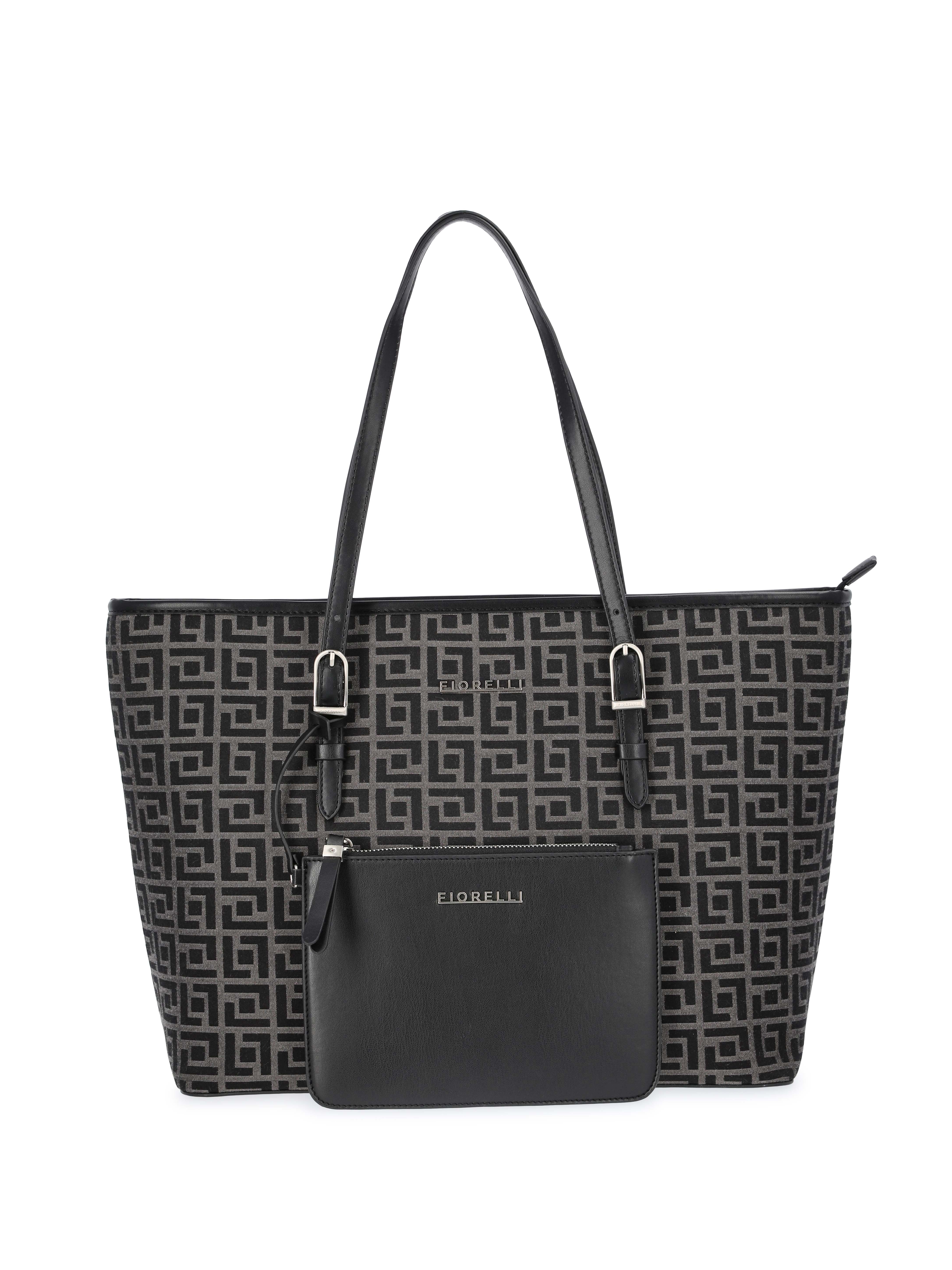 Fiorelli Women's Savannah Tote Handbag with Detachable Pouch, Black Jacquard