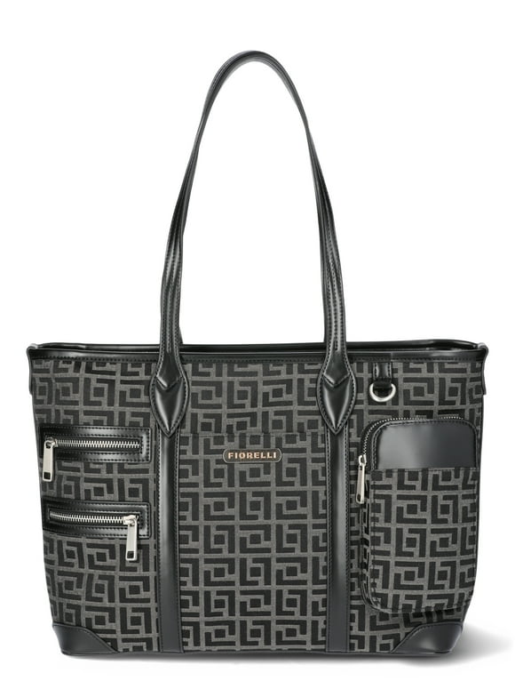 Women's Brooke Tote Bag, Black Geo Jacquard