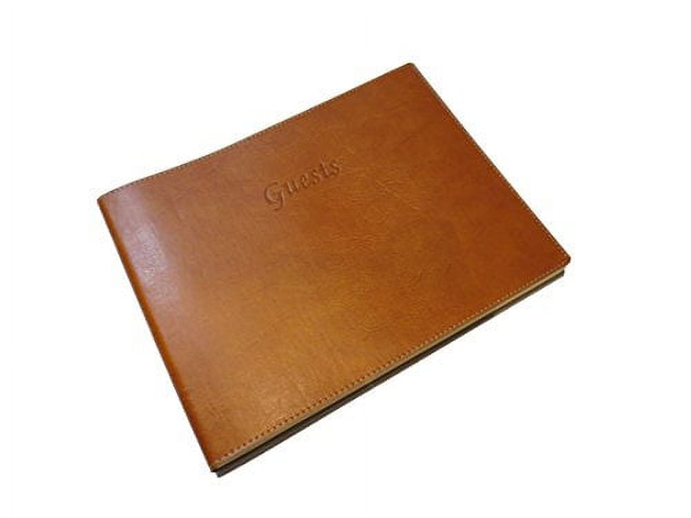 Fiorentina Soft Cover Italian ZS23 Leather Guest Book with Guests Embossed on Cover - Tan