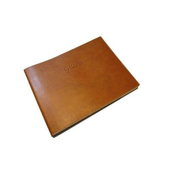 Fiorentina Soft Cover Italian ZS23 Leather Guest Book with Guests Embossed on Cover - Tan