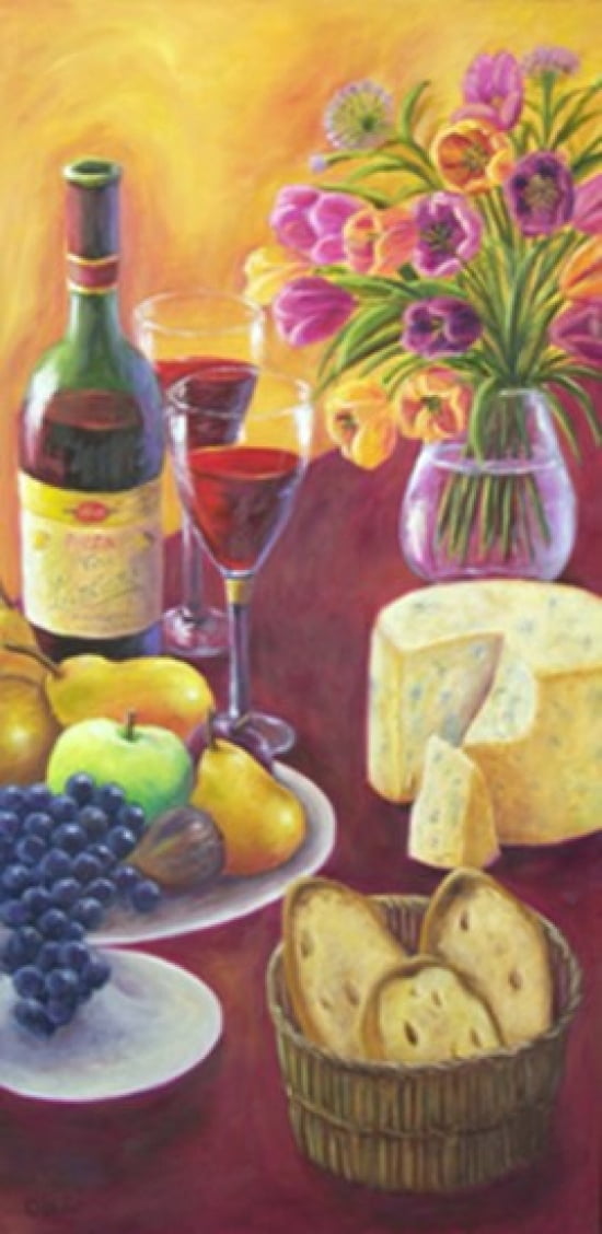 Fiori e Vino Canvas Art - Debra Ozello (12 x 24)