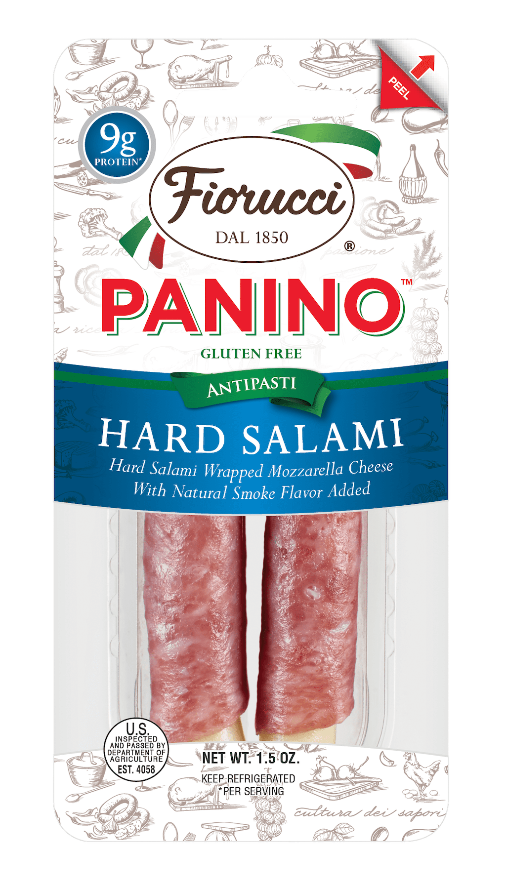 Fiorucci Hard Salami and Mozzarella Cheese Panino, 1.5 oz, 2 Count