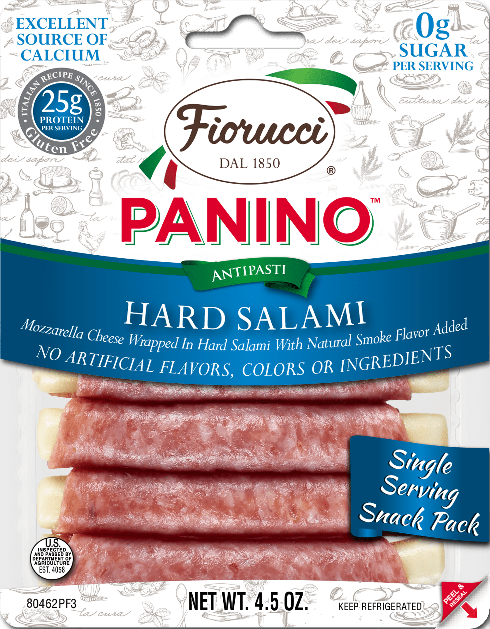 Fiorucci Hard Salami and Mozzarella Panino, 4.5 ounce, 6 Count