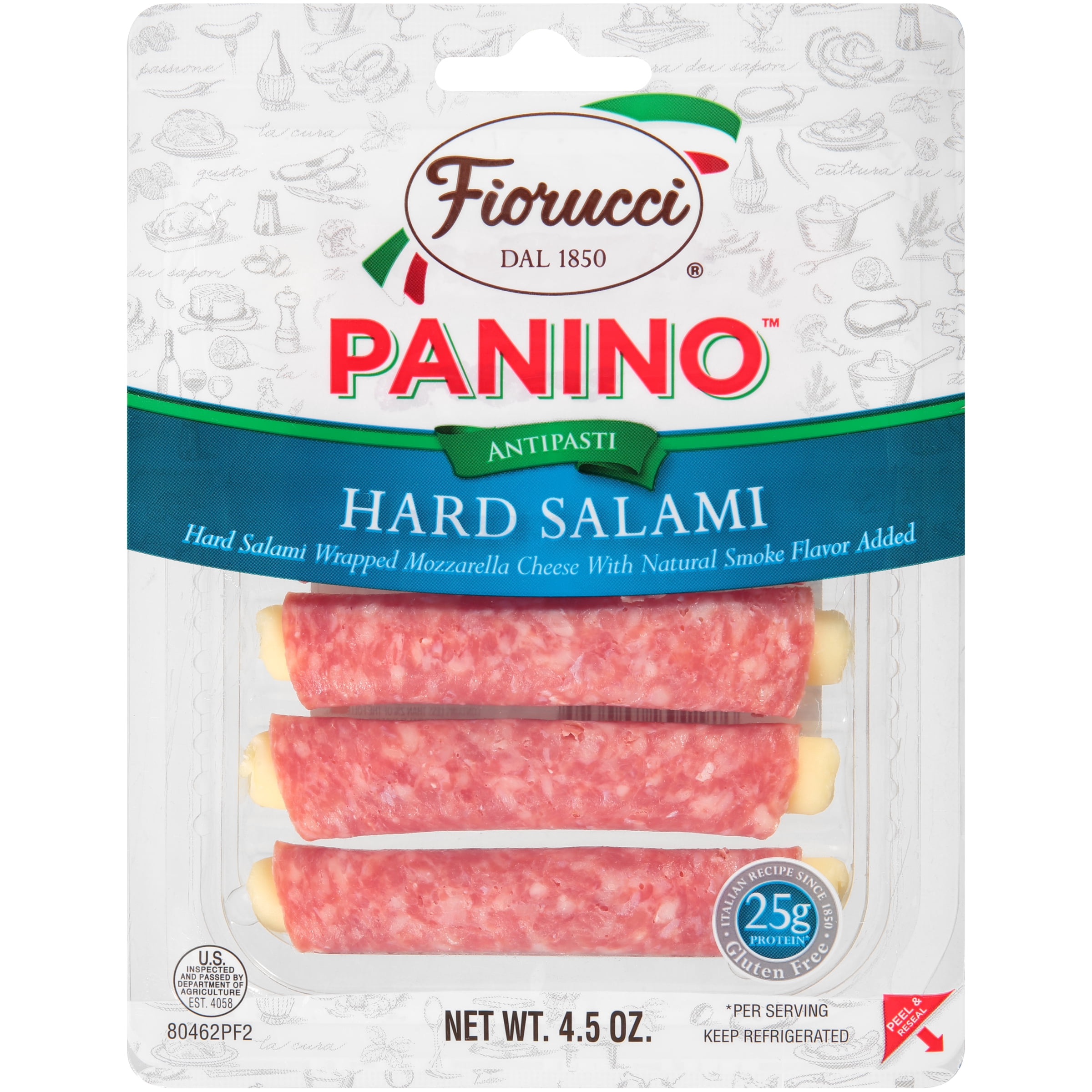 Fiorucci Hard Salami and Mozzarella Cheese Panino Rolls, 4.5 Ounce, 6 Count Resealable Plastic Tray