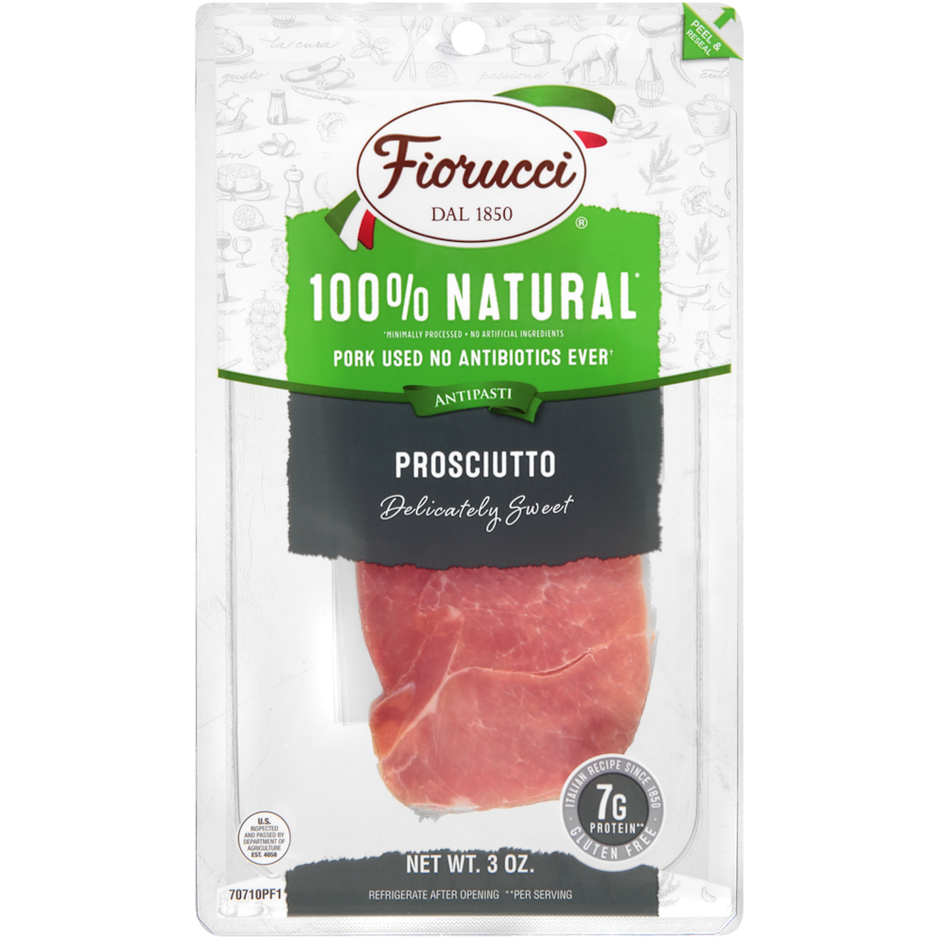Fiorucci Prosciutto Sliced All Natural,  3 oz, 12 pack