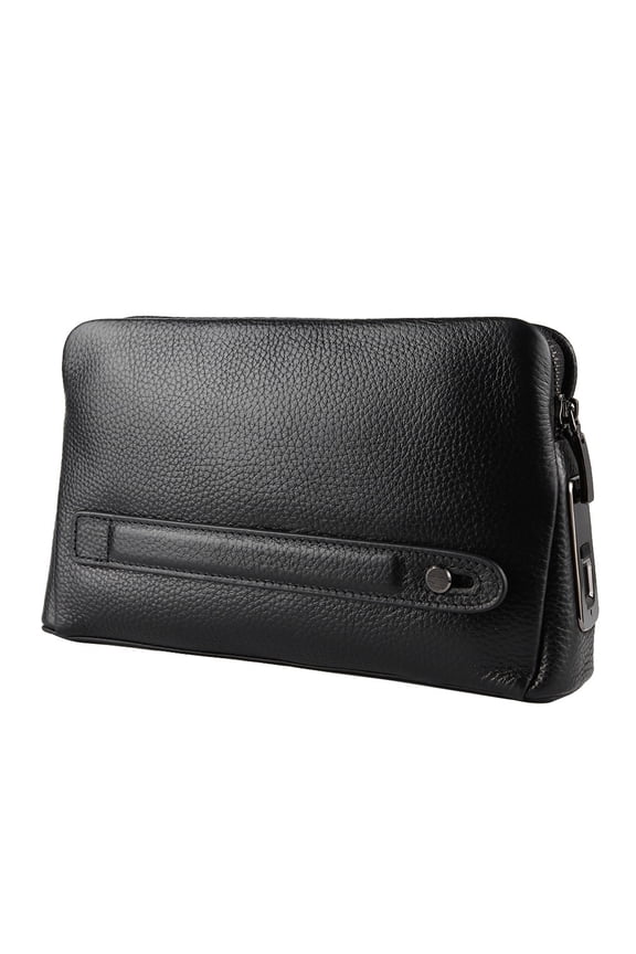 Men's Smart Fingerprint Biometric Leather Zipper Wallet Anti-Theft Handbag Lockable Clutch Purse with High-Grade Cowhide RFID Security Long Wallet (9.6 inches / 24.5 cm)