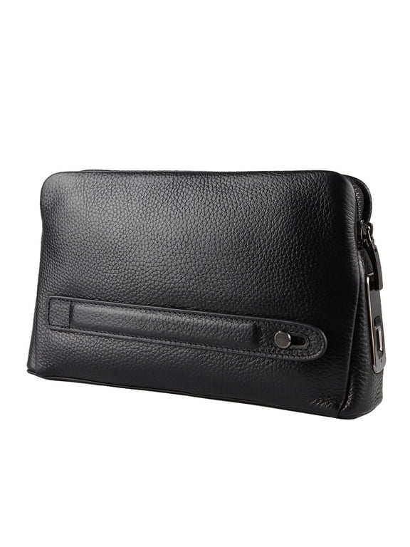 Men's Smart Fingerprint Biometric Leather Zipper Wallet Anti-Theft Handbag Lockable Clutch Purse with High-Grade Cowhide RFID Security Long Wallet (9.6 inches / 24.5 cm)