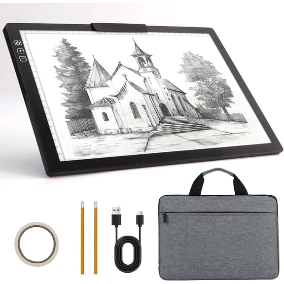 Fiqiuuiid A4 Rechargeable LED Light Pad, Tracing Light Box with 6-Level Dimmable & Light Guide artboard, Diamond Painting Light Board with Stand and Top Clip, Cordless Lightbox with Carrying Case