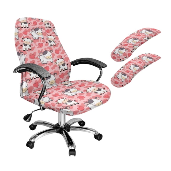 SCRAWLGOD Cow Print Heart 3 Pieces Set Stretchy Office Chair Cover with Arm Covers Comfortable Dustproof Swivel Chair Slipcover Washable Gaming Chair Protector, S