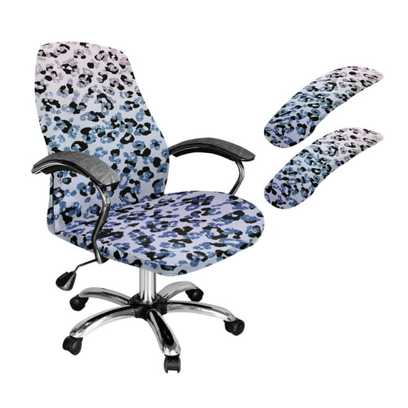 SCRAWLGOD Leopard Print Black Blue Stretch Computer Chair Slipcover with Arm Protector 3 Pieces Comfortable Boss Chair Cover Anti-Dust Universal Rotating Chair Covers, S
