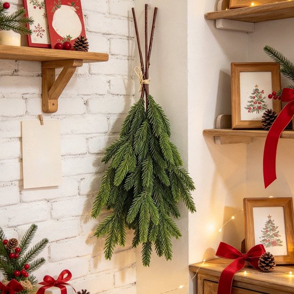 Fir Artificial Floral Pick, Decorative Botanical Stem, Layered Faux Foliage and Accent Details for Vase, Seasonal Adaptable Room Character Reusable Plant Inspired Accent for Display