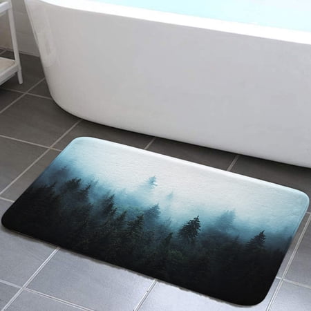 Fir Forest with Fog Bath Mat, Bath Rug, Non Slip Bathroom Rug, Bathroom Decor 17x29 Inch
