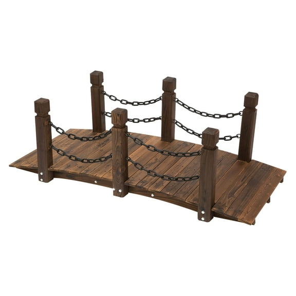 Fir Garden Bridge 5ft - Wooden Footbridge with Metal Railings for Ponds & Streams, Backyard Landscape Decor