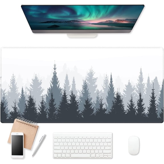 Fir Tree Large Gaming Mouse Pad (35.4×15.7 in, 3mm Thick), Non-Slip Rubber Base and Reinforced Lock Edges, XXL Extended Mousepad for Work, Game, Desk mat, Desktop Decoration