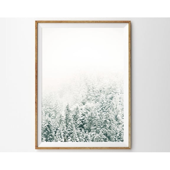 Fir Trees Print Snowy Forest Winter Wall Art Woodland Print Wall Art Farmhouse Decor Minimalist Print Snow Covered Pines Wall Art, Modern Wall Decor, 16x24 UNFRAMED