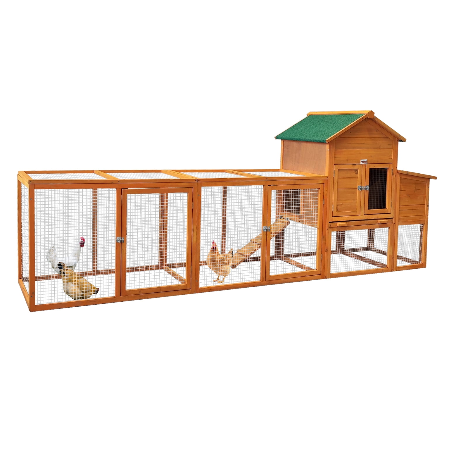 Fir Wood Chicken Coop with Enclosed Run, Elevated Hen House with Nesting Boxes & Lockable Door, Waterproof UV Roof Holds 4-8 Chickens