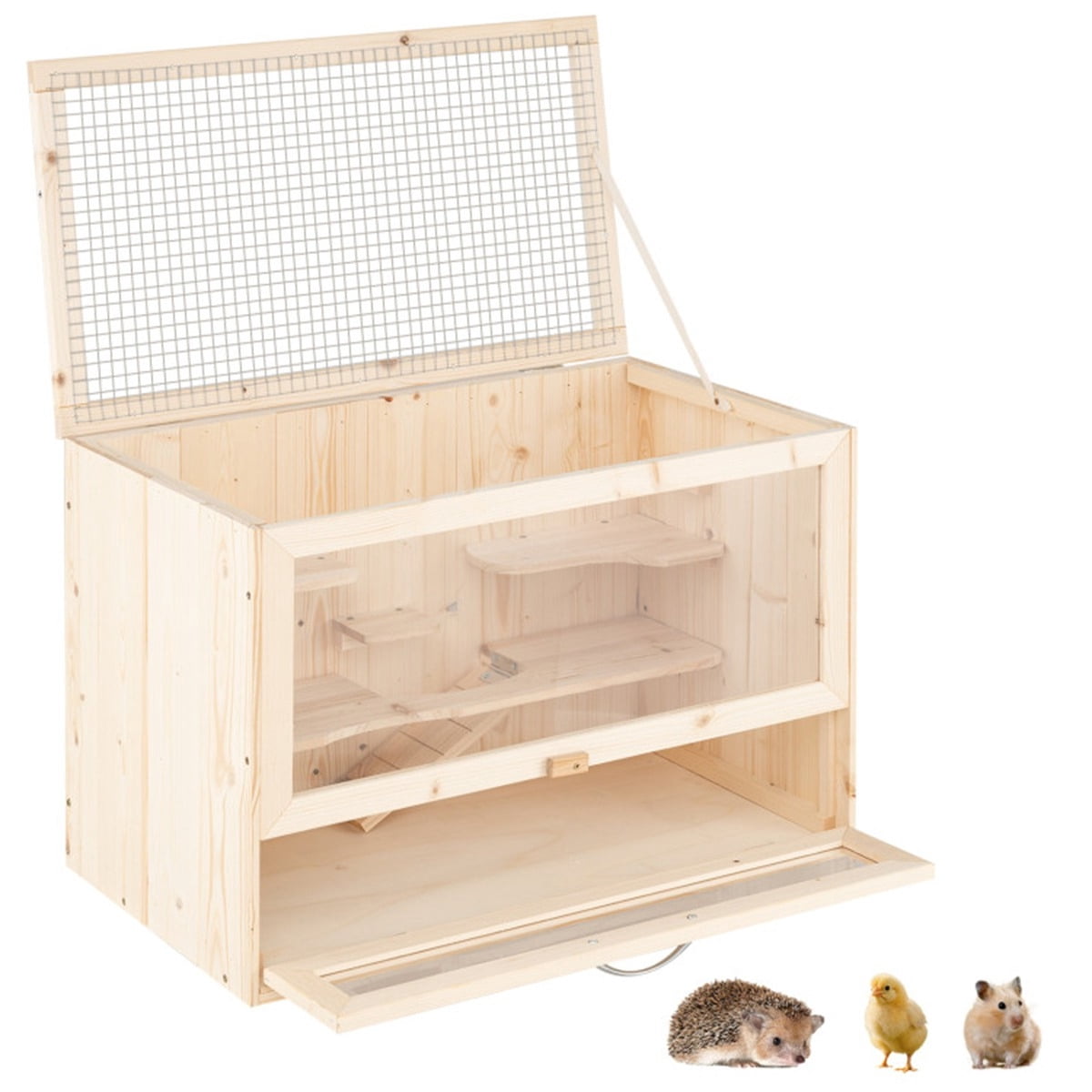 Fir Wood Hamster Cage Flip Roof Small Animal Cage Multi Level Pet Cage ...
