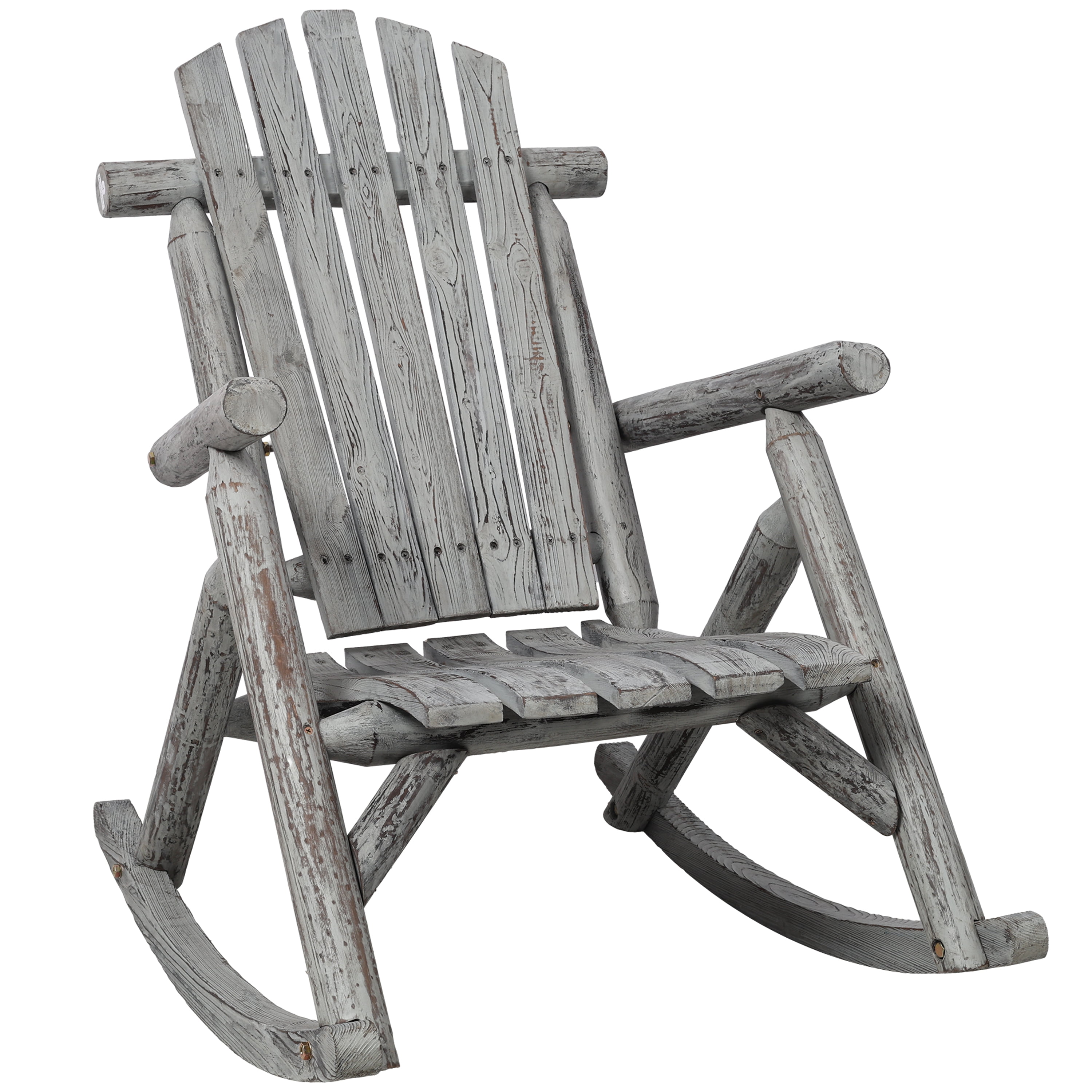 Fir Wood Porch Rocking Chair, Durable Log Style Outdoor Indoor Leisure Rocker, Brown