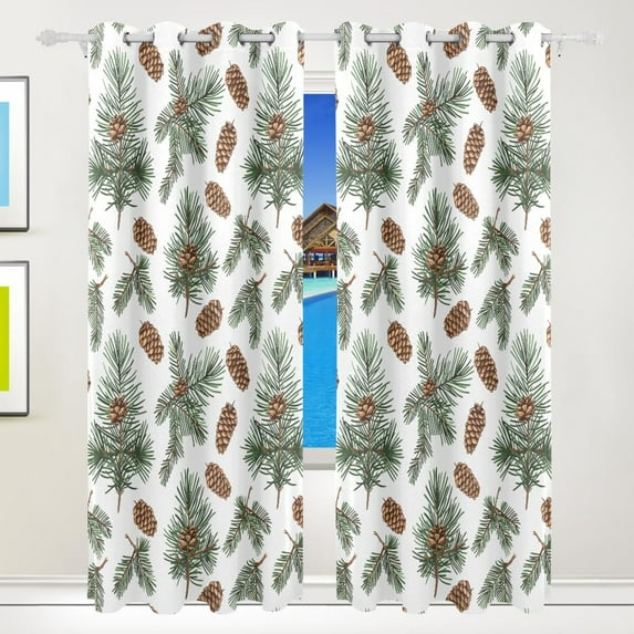 Fir and Pine Cone Blackout Curtains 84 inch Length 2 Panels Grommet Drapes for Bedroom Living Room 84x55