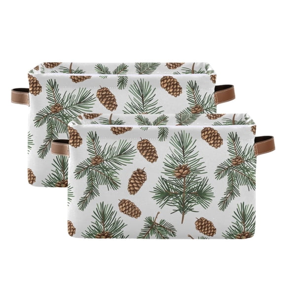 Fir and Pine Cone Storage Bins with Handle Fabric Organizer Basket Foldable Box 2 Pack 14.2x10.2x8.3