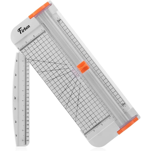 Firbon A4 Paper Cutter 12 inch Titanium Paper Trimmer Scrapbooking Tool with Automatic Security Safeguard and Side Ruler for Craft Paper, White