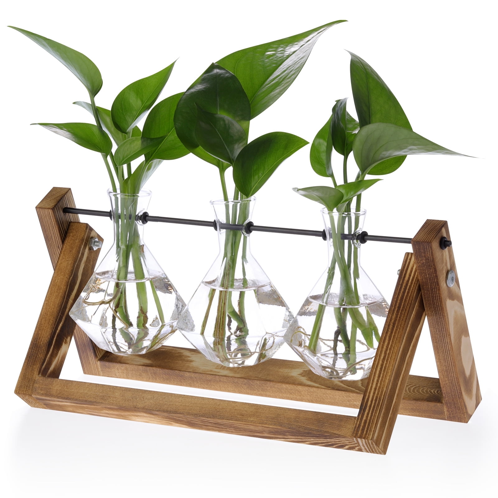 Firbon Plant Terrarium with Wood Stand, Air Planter Bulb Glass Vase Metal  Swivel Holder - Walmart.com