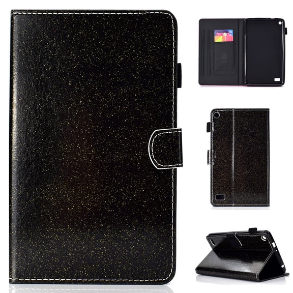 Fire 7 2015 Case (5th Generation ONLY), Allytech Glitter Leather Slim Fit Lightweight Shockproof Super Protective Kickstand Folio Book Cover with Pencil Holder for Amazon Kindle Fire 7 2015, Black