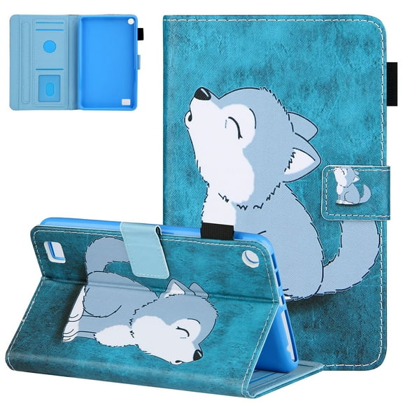 Fire 7 Case (9th/7th/5th Generation, 2019/2017/2015 Released), Alltyech Slim Shell PU Leather Lightweight Auto Sleep Wake Smart Cover Kickstand Case for Amazon Fire 7 7-inch Tablet, Wolf