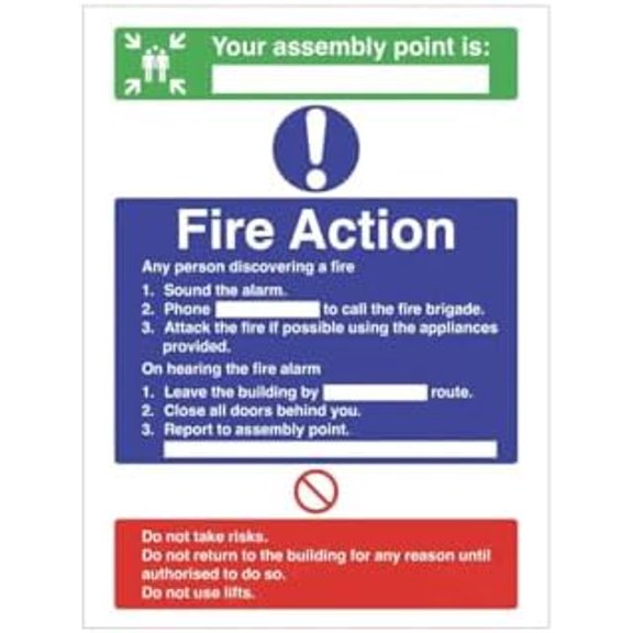 Fire Action And Assembly Point Sign Metal Sign Decorative Wall Plaque, 12 X 8 inch