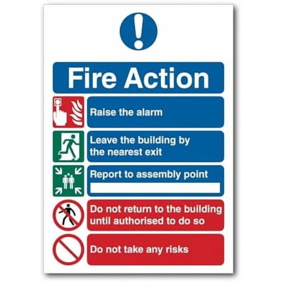 Fire Action Notice 5 Points Sign Metal Tin Sign 8 x 12 inch for Industrial & Commercial Series