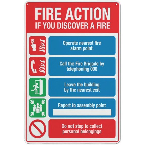 Fire Action Sign Sign, 8"x12" Grade Reflective Sheeting Rust Free Aluminum, Weather Resistant, Waterproof, Easy To Mount