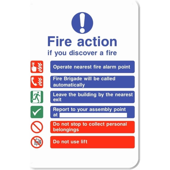 Fire Action Sign \u2013 8x12 Inch RustFree Aluminum,Reflective & Weatherproof,Emergency Procedure Instructions for Workplace or Building Evacuation Safety