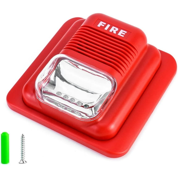 Fire Alarm, 12 / 24V DC Wired Sound and Light Fire Alarm Warning Strobe Siren Horn, Security System Sensor