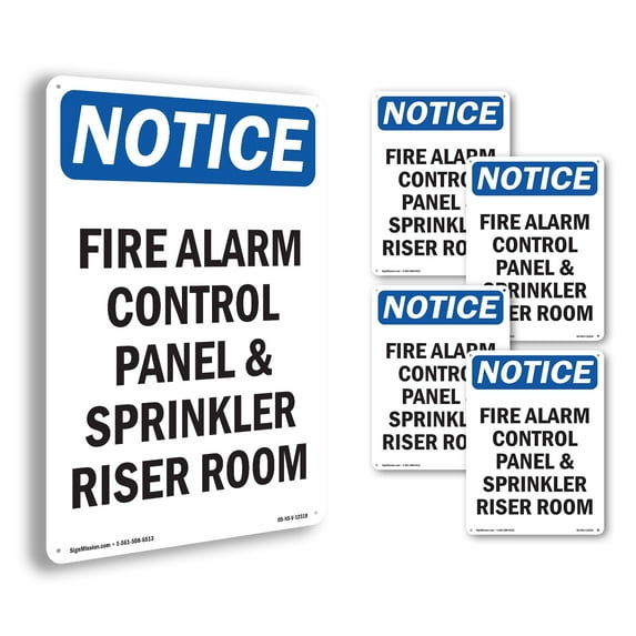 Fire Alarm Control Panel And Sprinkler OSHA Notice Rigid Plastic Sign 14 Inch x 10 Inch - 5 Pack