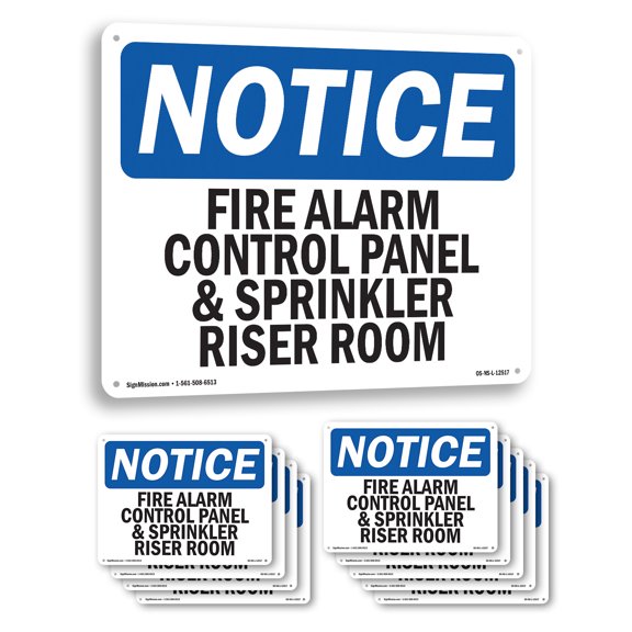 Fire Alarm Control Panel And Sprinkler Riser Room OSHA Notice Aluminum Sign 14 Inch x 10 Inch - 10 Pack
